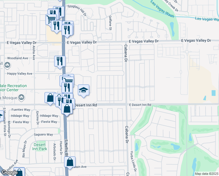 map of restaurants, bars, coffee shops, grocery stores, and more near 5300 East Desert Inn Road in Las Vegas