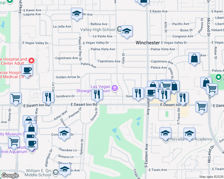 map of restaurants, bars, coffee shops, grocery stores, and more near 3176 Gaucho Drive in Las Vegas