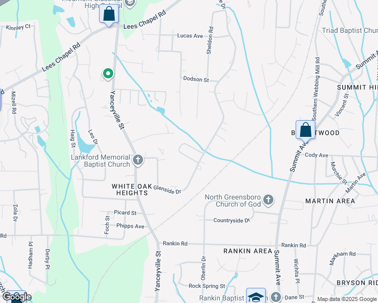 map of restaurants, bars, coffee shops, grocery stores, and more near 1621 Glenside Drive in Greensboro