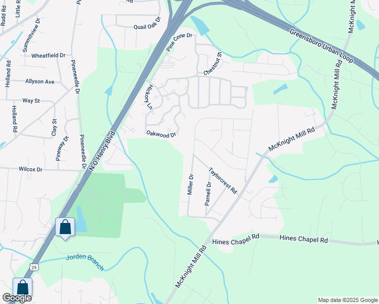 map of restaurants, bars, coffee shops, grocery stores, and more near 3701 Miller Drive in Greensboro