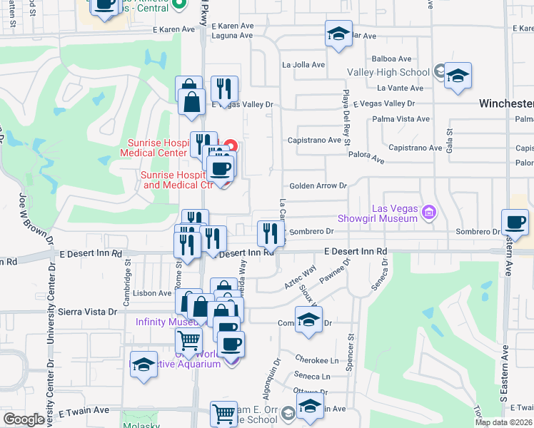 map of restaurants, bars, coffee shops, grocery stores, and more near 1444 Silver Mesa Circle in Las Vegas