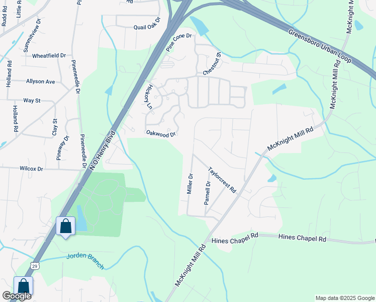 map of restaurants, bars, coffee shops, grocery stores, and more near 3701 Miller Drive in Greensboro