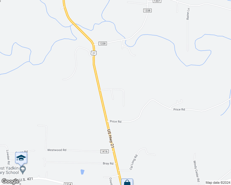 map of restaurants, bars, coffee shops, grocery stores, and more near 3609 Miller-Brook Road in Hamptonville