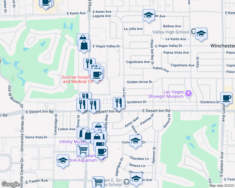 map of restaurants, bars, coffee shops, grocery stores, and more near 1444 Silver Mesa Circle in Las Vegas
