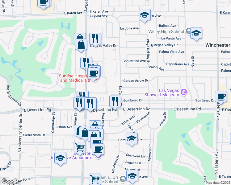 map of restaurants, bars, coffee shops, grocery stores, and more near 1472 Silver Mesa Way in Las Vegas