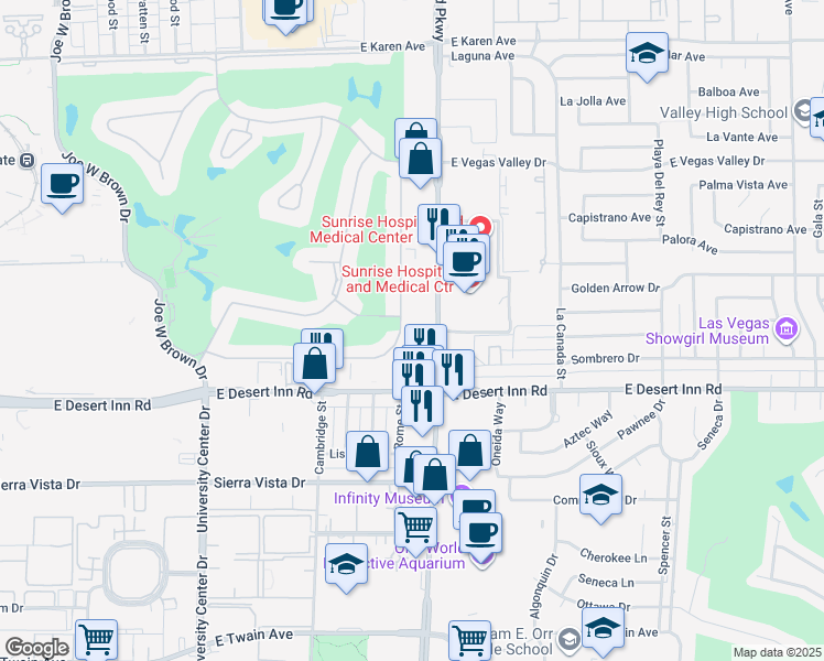 map of restaurants, bars, coffee shops, grocery stores, and more near 3205 Pinehurst Drive in Las Vegas