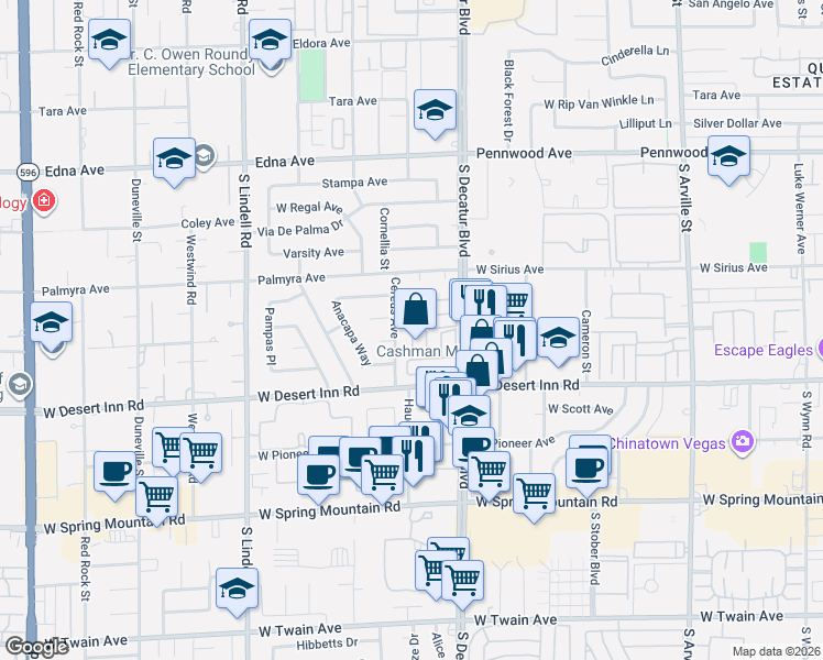 map of restaurants, bars, coffee shops, grocery stores, and more near 3174 Cereus Avenue in Las Vegas