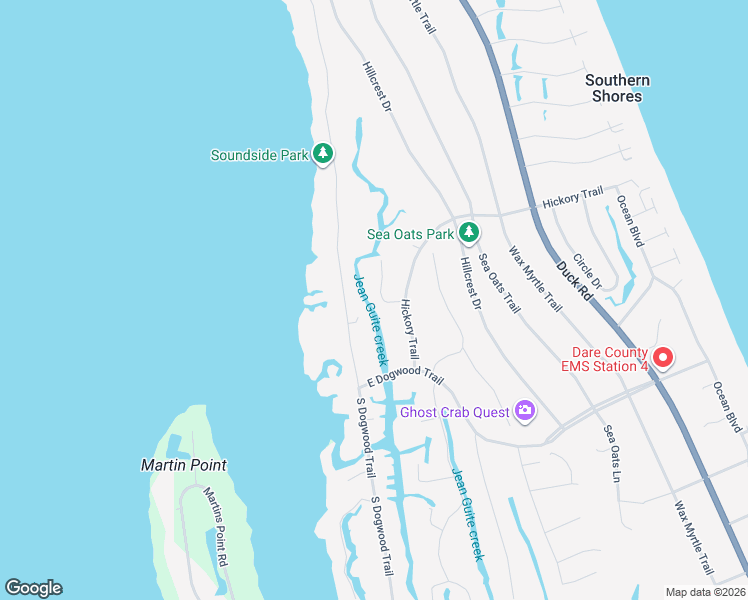 map of restaurants, bars, coffee shops, grocery stores, and more near 5 Red Bay Ln in Southern Shores