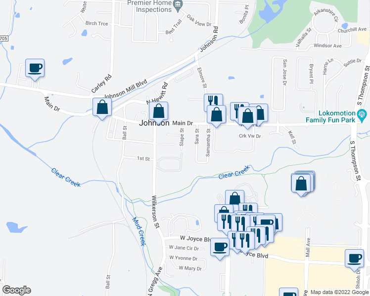 map of restaurants, bars, coffee shops, grocery stores, and more near 101 Slape Street in Fayetteville