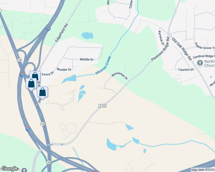 map of restaurants, bars, coffee shops, grocery stores, and more near 7606 Montmartre Road in Greensboro