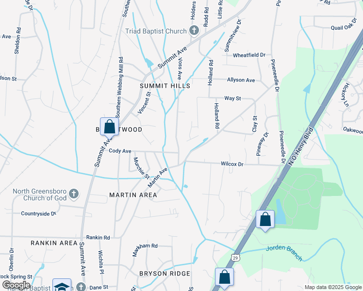 map of restaurants, bars, coffee shops, grocery stores, and more near 2200 Matthew Oaks Court in Greensboro