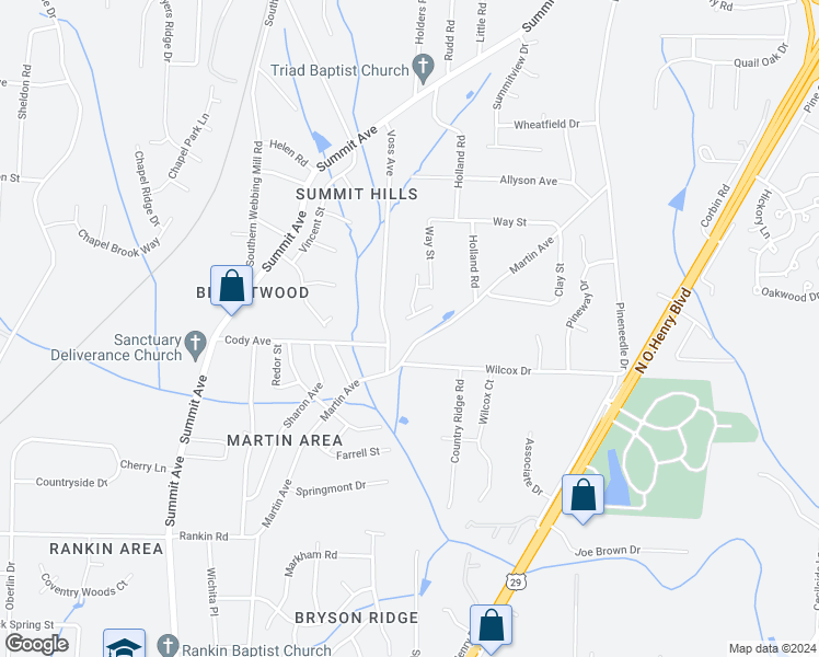 map of restaurants, bars, coffee shops, grocery stores, and more near 2202 Matthew Oaks Court in Greensboro