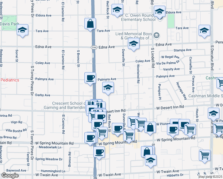 map of restaurants, bars, coffee shops, grocery stores, and more near 3160 Red Rock Street in Las Vegas