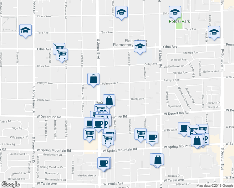 map of restaurants, bars, coffee shops, grocery stores, and more near 3160 Red Rock Street in Las Vegas