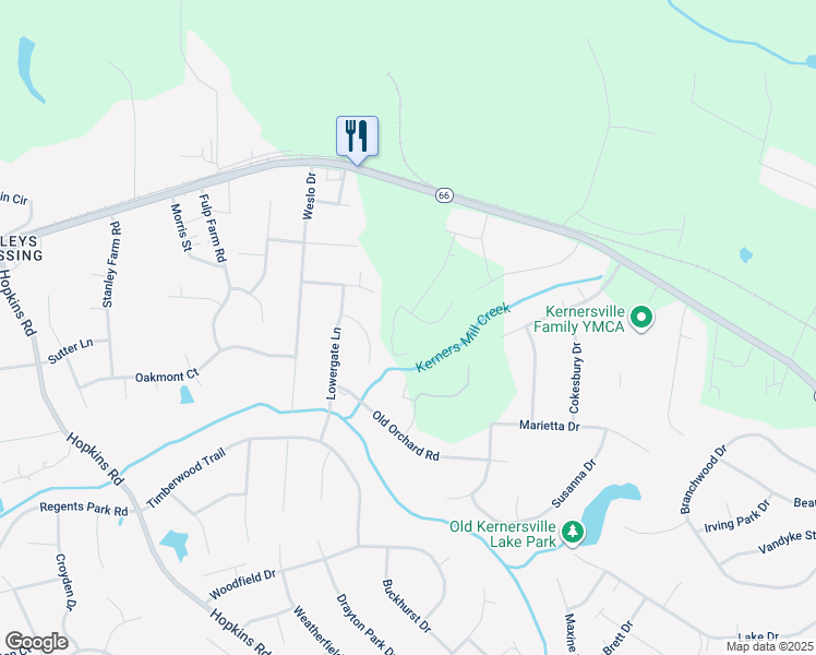 map of restaurants, bars, coffee shops, grocery stores, and more near 1411 Blooming Mountain Way in Kernersville