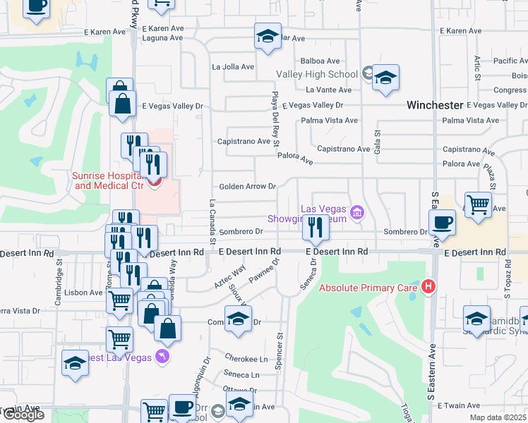 map of restaurants, bars, coffee shops, grocery stores, and more near 1698 Silver Mesa Way in Las Vegas