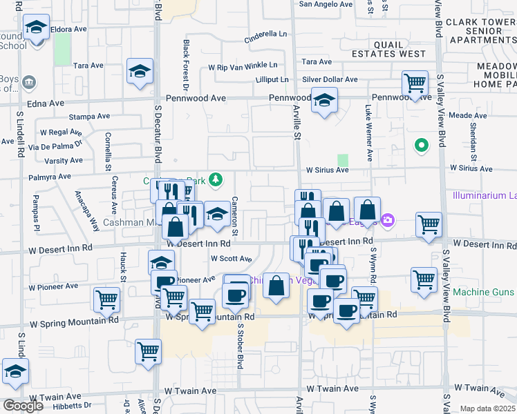 map of restaurants, bars, coffee shops, grocery stores, and more near 4515 Del Oro Drive in Las Vegas