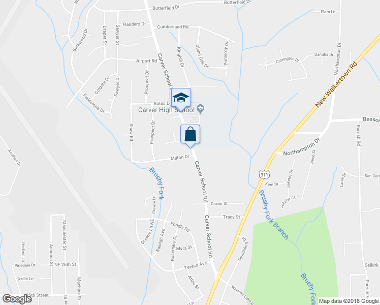 map of restaurants, bars, coffee shops, grocery stores, and more near 3510 Carver School Road in Winston-Salem