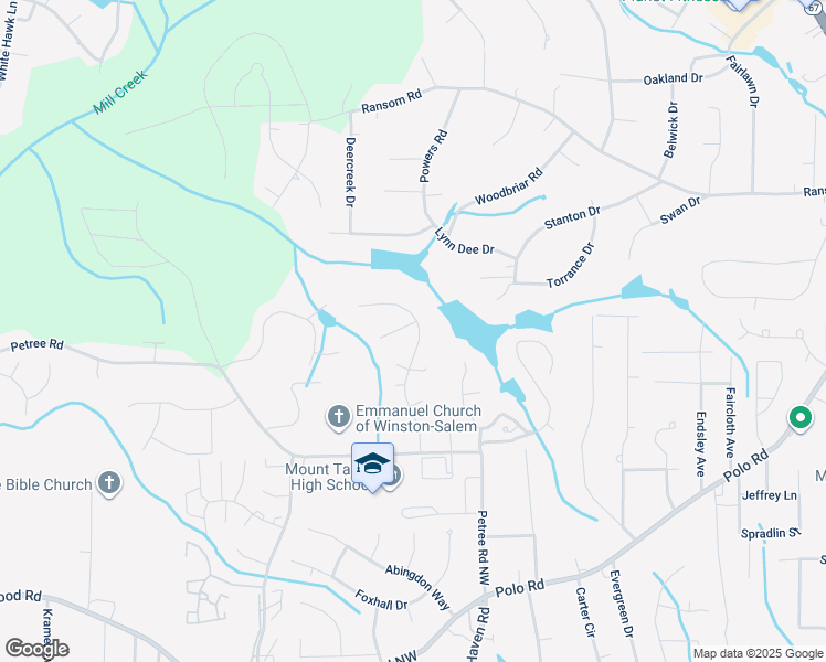map of restaurants, bars, coffee shops, grocery stores, and more near 301 Springwater Court in Winston-Salem