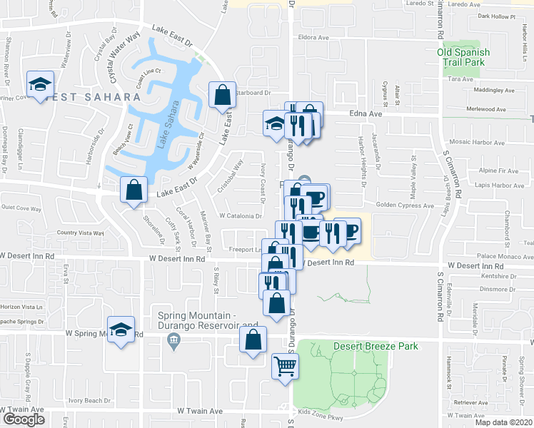 map of restaurants, bars, coffee shops, grocery stores, and more near 3236 Ivory Coast Drive in Las Vegas