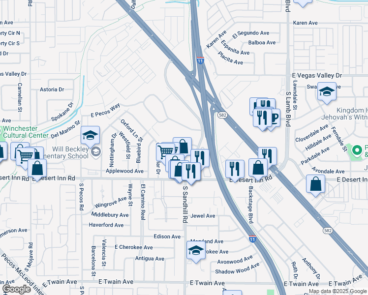 map of restaurants, bars, coffee shops, grocery stores, and more near 3789 Millwood Avenue in Las Vegas