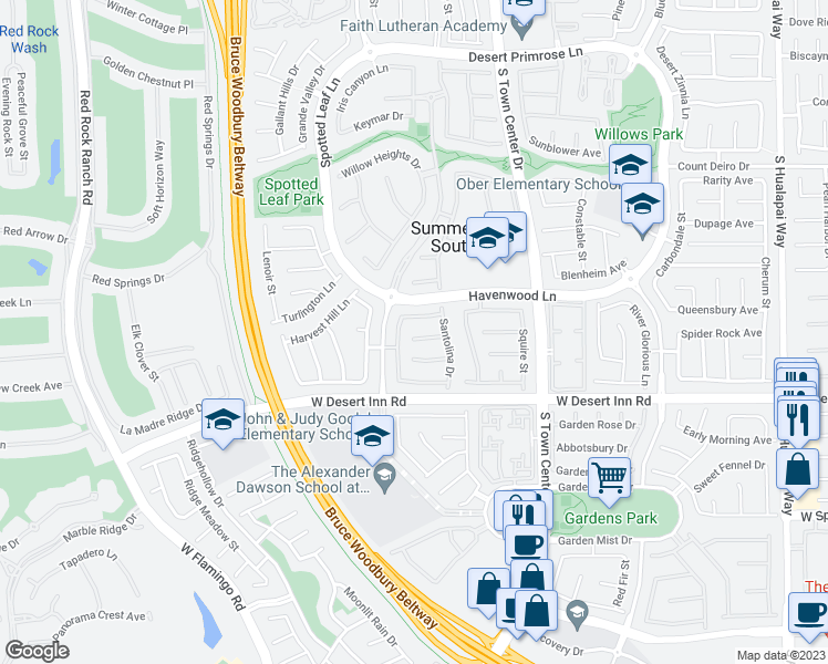 map of restaurants, bars, coffee shops, grocery stores, and more near 10848 Meadow Garden Court in Las Vegas