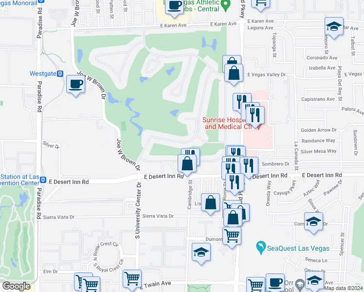 map of restaurants, bars, coffee shops, grocery stores, and more near 3168 Bel Air Drive in Las Vegas