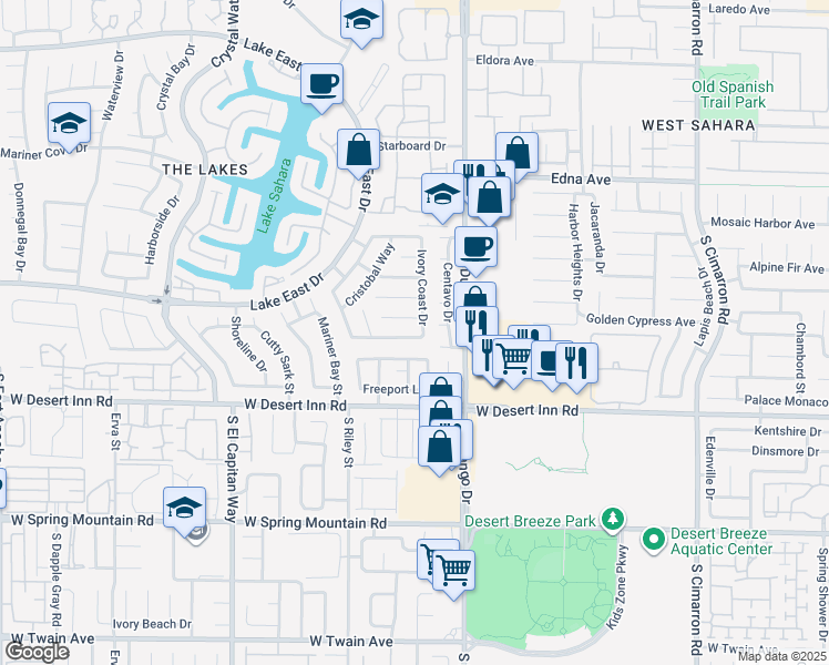 map of restaurants, bars, coffee shops, grocery stores, and more near 8612 West Catalonia Drive in Las Vegas