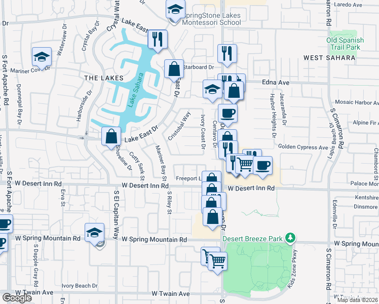 map of restaurants, bars, coffee shops, grocery stores, and more near 3224 Antilles Court in Las Vegas