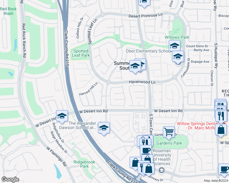 map of restaurants, bars, coffee shops, grocery stores, and more near 10848 Meadow Garden Court in Las Vegas