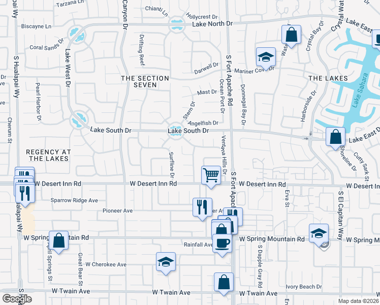 map of restaurants, bars, coffee shops, grocery stores, and more near 3237 Canyon Lake Dr in Las Vegas