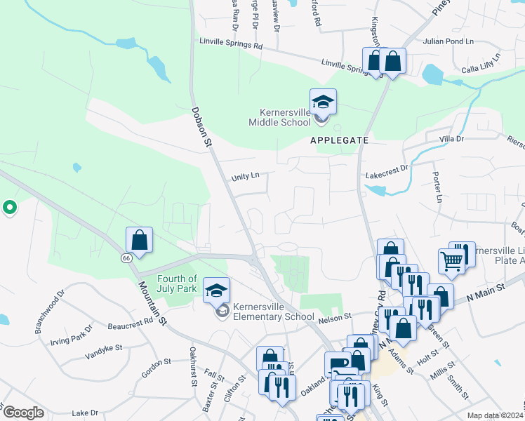map of restaurants, bars, coffee shops, grocery stores, and more near 552 Leston Gilbert Drive in Kernersville