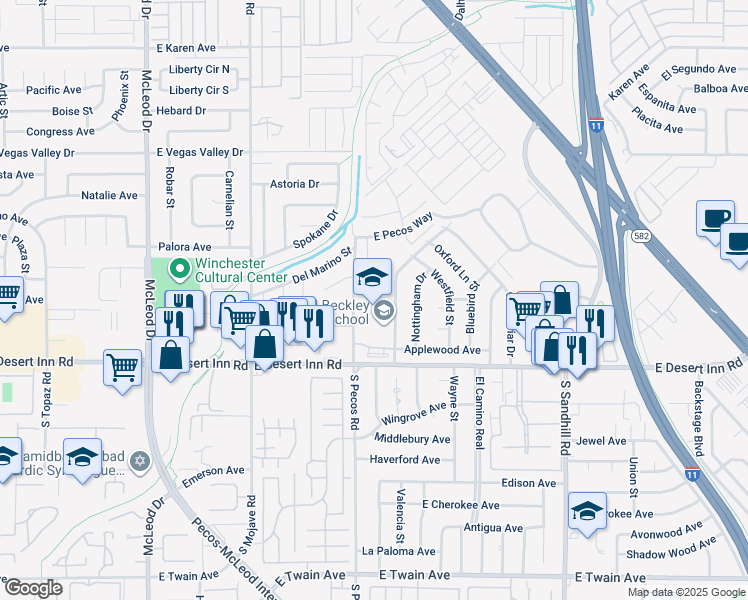 map of restaurants, bars, coffee shops, grocery stores, and more near 3223 Glenhurst Drive in Las Vegas