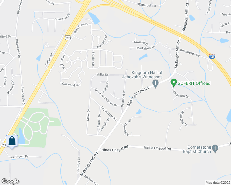 map of restaurants, bars, coffee shops, grocery stores, and more near 410 Hidden Brook Lane in Greensboro