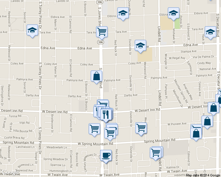 map of restaurants, bars, coffee shops, grocery stores, and more near 3159 Tonyram Circle in Las Vegas