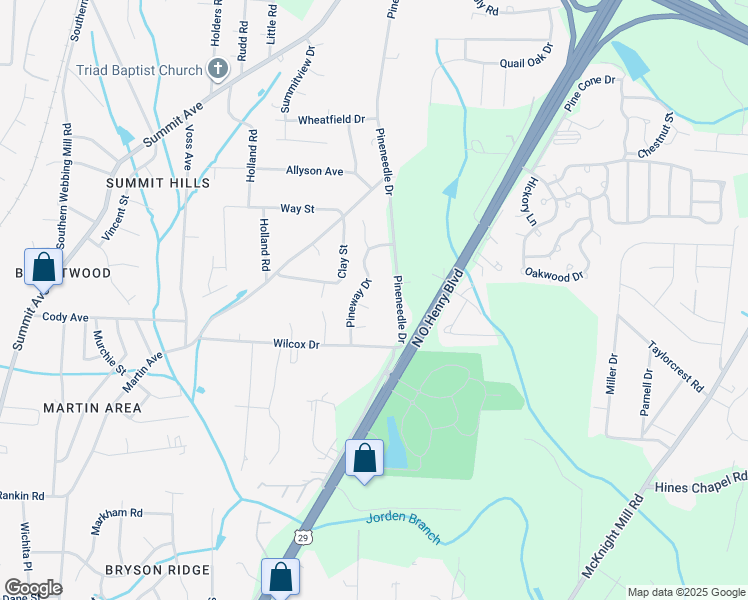map of restaurants, bars, coffee shops, grocery stores, and more near 5 Pineway Court in Greensboro