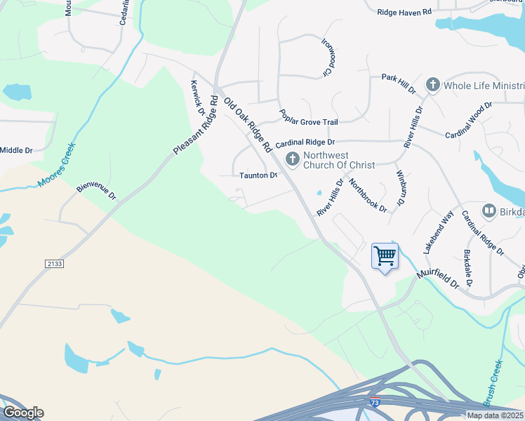 map of restaurants, bars, coffee shops, grocery stores, and more near 7009 Pawnee Road in Greensboro