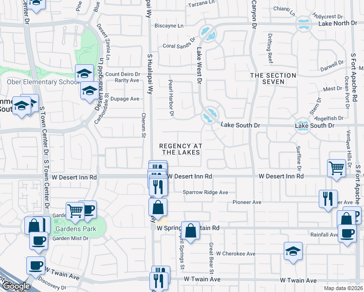 map of restaurants, bars, coffee shops, grocery stores, and more near 9917 Cozy Glen Circle in Las Vegas