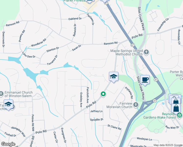 map of restaurants, bars, coffee shops, grocery stores, and more near 744 Polo Oaks Drive in Winston-Salem