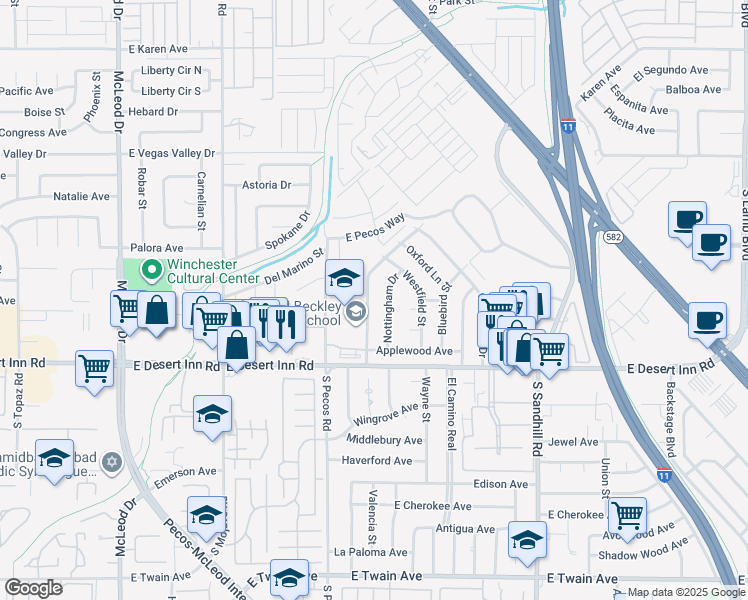 map of restaurants, bars, coffee shops, grocery stores, and more near 3178 Glenhurst Drive in Las Vegas