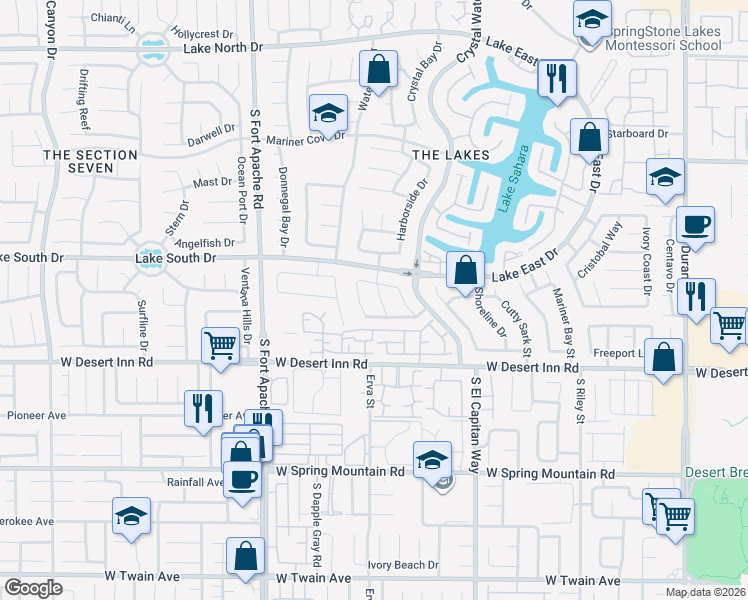 map of restaurants, bars, coffee shops, grocery stores, and more near 3225 Shoreheight Street in Las Vegas