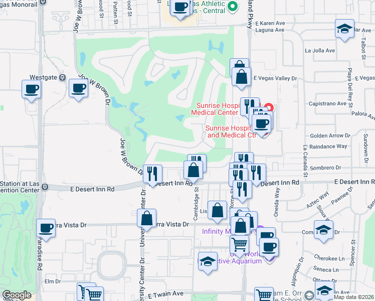 map of restaurants, bars, coffee shops, grocery stores, and more near 3160 Bel Air Drive in Las Vegas