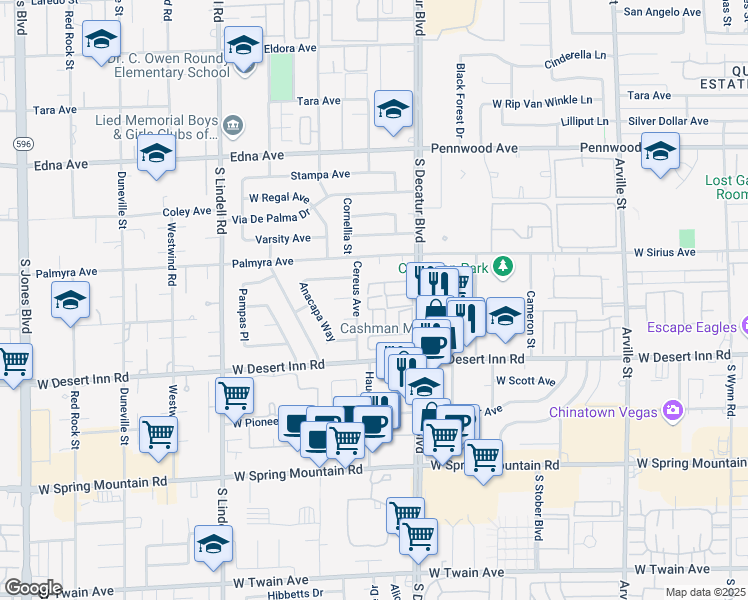 map of restaurants, bars, coffee shops, grocery stores, and more near 3174 Cereus Avenue in Las Vegas