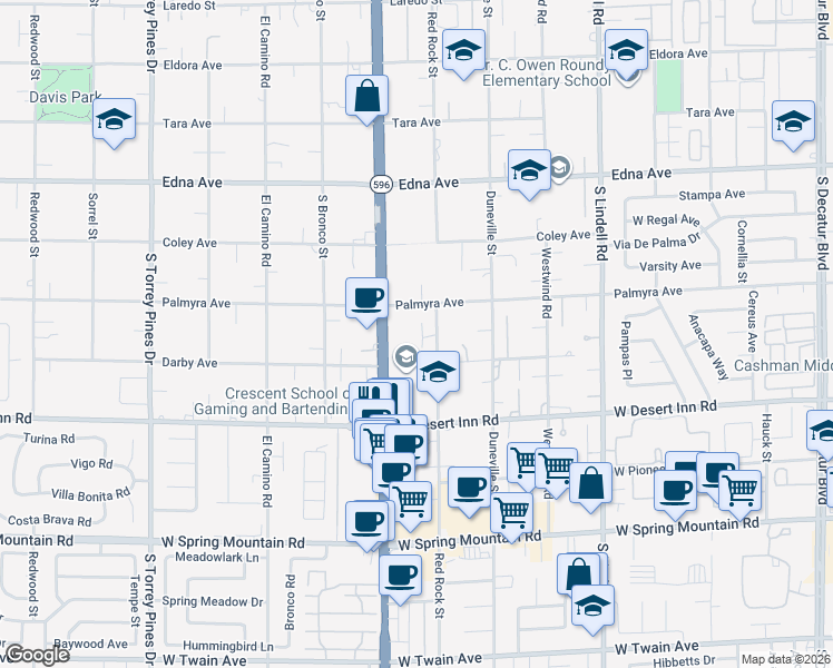 map of restaurants, bars, coffee shops, grocery stores, and more near 3159 Tonyram Circle in Las Vegas