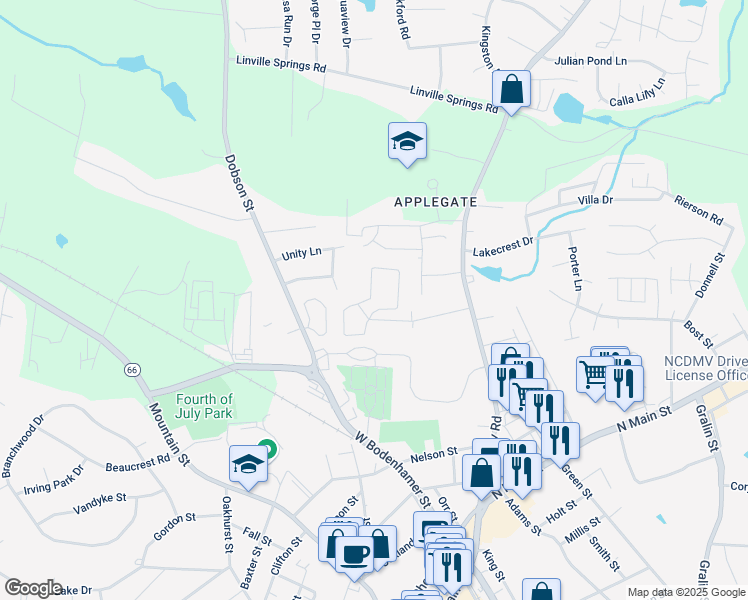map of restaurants, bars, coffee shops, grocery stores, and more near 133 Oxford Ridge Lane in Kernersville