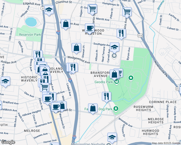 map of restaurants, bars, coffee shops, grocery stores, and more near 618 Benton Avenue in Nashville