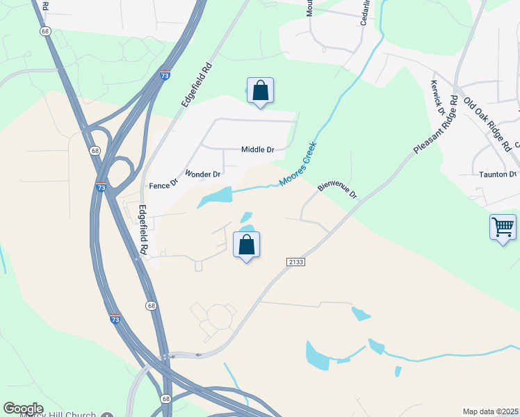 map of restaurants, bars, coffee shops, grocery stores, and more near 7705 Montmartre Road in Greensboro