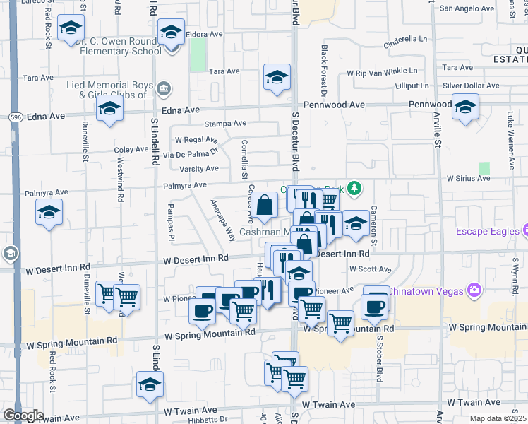 map of restaurants, bars, coffee shops, grocery stores, and more near 5025 Vivaldi Drive in Las Vegas