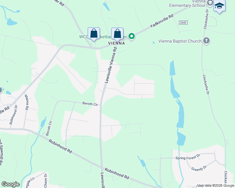 map of restaurants, bars, coffee shops, grocery stores, and more near 6171 Olde Fields Way in Pfafftown