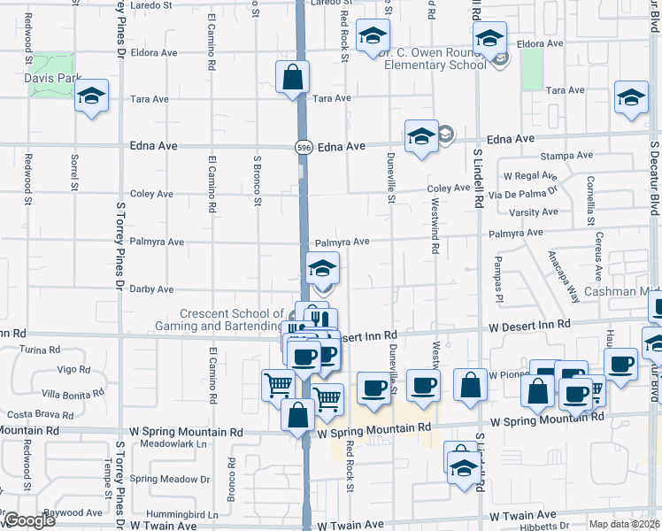 map of restaurants, bars, coffee shops, grocery stores, and more near 3159 Tonyram Circle in Las Vegas